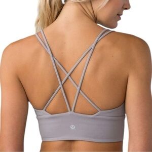 Lululemon Women’s Sz 10 Dark Chrome Gray Lilac Pushing Limits Strappy Sports Bra